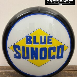 BLUE SUNOCO Reproduction 13.5" Gas Pump Globe - (Black Body)