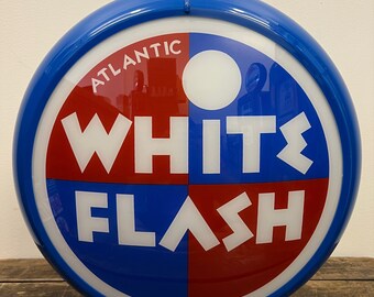 ATLANTIC WHITE FLASH Reproduction 13.5" Gas Pump Globe - (Blue Body)