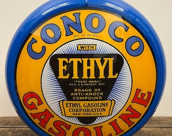 CONOCO ETHYL Reproduction 13.5" Gas Pump Globe - (Blue Body)
