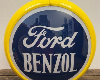 FORD BENZOL Reproduction 13.5" Gas Pump Globe - (Yellow Body)