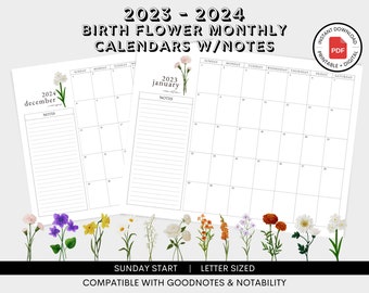 Printable Digital Monthly Calendar | Editable Monthly Calendar | 2023 Digital Calendar | 2023 - 2024 Digital Planner Pages | Goodnotes