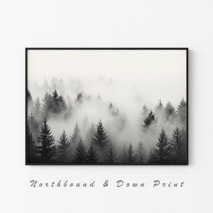 Poster von Misty Forest schwarz weiß | Neblig Natur Poster | Nebliger Wald Foto | Schwarz Weiß Wand Kunst | Digitaler Download