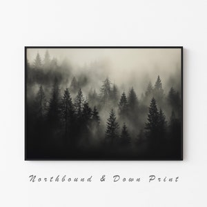Misty Forest Print Black and White | Foggy Nature Poster | Misty Forest Photo | Black and White Wall Art | Digital Download