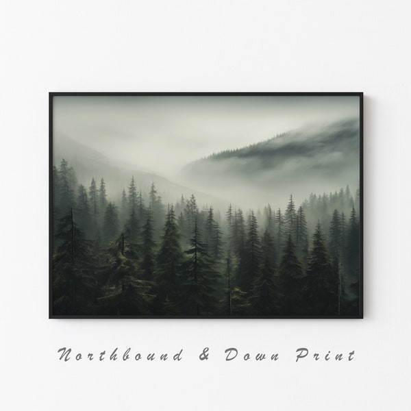 Impression de forêt brumeuse | Poster nature brumeuse | Photographie nordique | Photo de forêt brumeuse | Paysage brumeux | Art mural imprimable | Téléchargement numérique