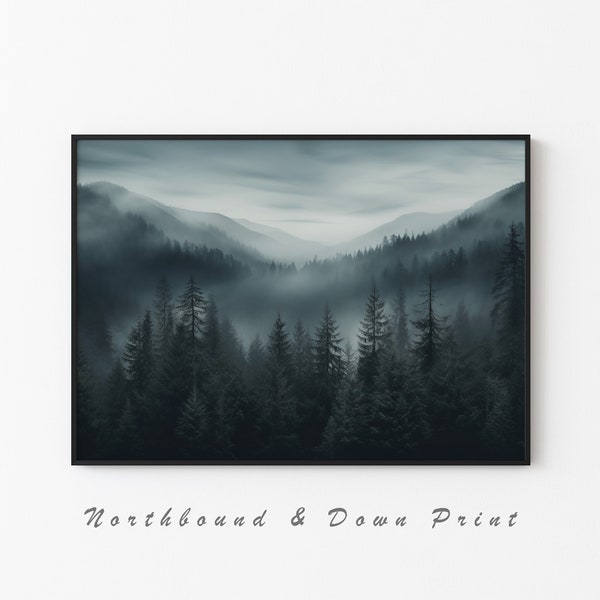 Impression de forêt brumeuse | Poster nature brumeuse | Photographie nordique | Photo de forêt brumeuse | Paysage brumeux | Art mural imprimable| Téléchargement numérique