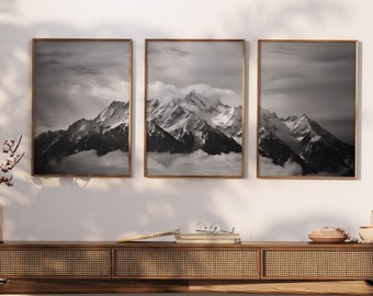 Mountain Range Print Set | Black and White Foggy Landscape (Digital Download)