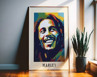 Bob Marley WPAP-kunstafdruk | AI-gegenereerd portret (digitale download)