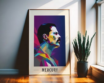 Freddie Mercury WPAP-kunstafdruk | Kleurrijke muziekposter (digitale download)