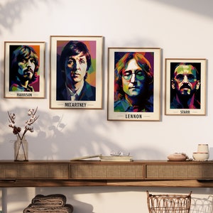 ビートルズ、ポール・マッカートニー、ジョン・レノン、ジョージ・ハリソン、リンゴ・スター、WPAP アート、壁アート装飾、音楽ポスター、クリスマス ギフト 4 枚セット