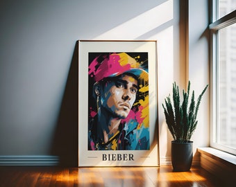 Justin Bieber WPAP Art Print: Colorful Home Decor (Digital Download)