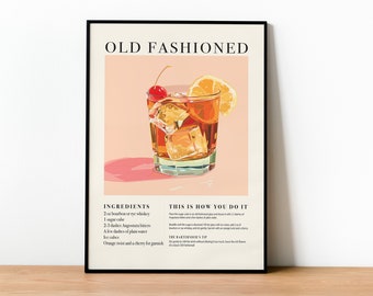 Old Fashioned Cocktail Print: Retro Bar Cart Decor (Digital Download)