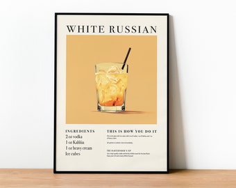White Russian Cocktail Art Print | Retro Bar Decor (Digital Download)
