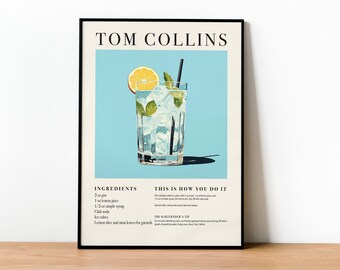 Tom Collins Cocktail Print: Retro Bar Cart Decor (Digital Download)