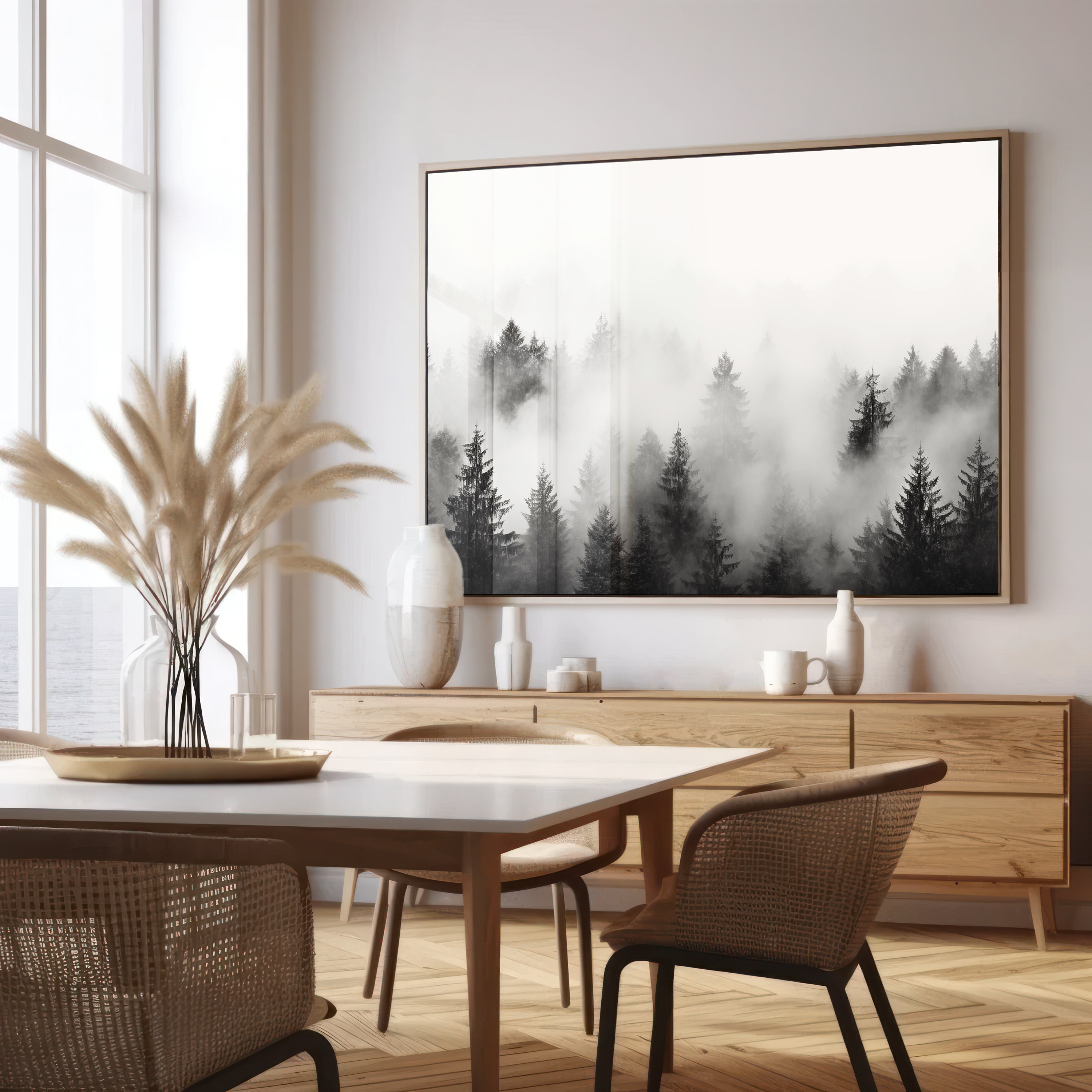 Misty Forest and Mountain Print | Set of 2 | Mountain Wall Art | Foggy ...