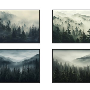 4er-Set Misty Forest Prints | Neblig Natur Poster | Wald Wand Kunst | Druckbare Wandkunst | Digitaler Download | 4er Set