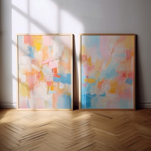Set of 2 Abstract printable wall art | Pastel abstract art print | Modern large wall art | Soft pastel colors | Digital download