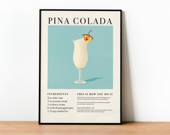 Pina Colada Cocktail Print: Retro Bar Cart Decor (Digital Download)