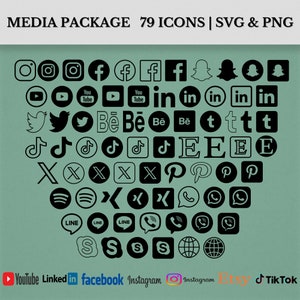 May include: A collection of 79 social media icons in black and white, arranged in a heart shape. The icons include popular platforms like Instagram, Facebook, YouTube, TikTok, Twitter, Pinterest, and more.