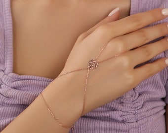 Hand Chain Finger Bracelet - 925k Sterling Silver Flower Design, Stylish Slave Bracelet, Unique Jewelry Gift for Women
