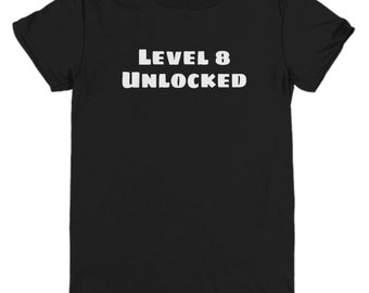 Level 8 unlocked, 8th birthday, gamer gift t-shirt