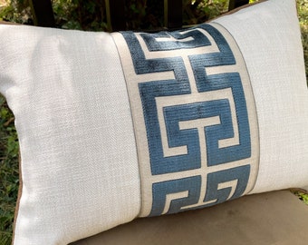 Greek Key Velvet Fretwork Pillow