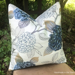 Blue Hydrangeas Embroidered Pillow Cover