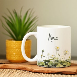 Pisces Zodiac Mug, Personalized Name Mug, Zodiac Birth Flower Mug, Water Lily Mug, Pisces Coffee Mug, Pisces Gift, Pisces Birthday Women