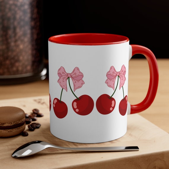 Coquette Mug, Coquette Aesthetic, Bow Mug, Cherry Mug, Valentine's Day, Bows and Cherries, Pink Lover Gift, Girly, Coffee Cup