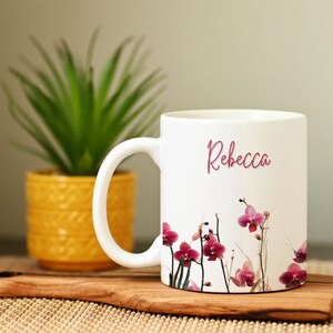 Aquarius Zodiac Mug, Personalized Name Mug, Zodiac Birth Flower Mug, Orchid Mug, Aquarius Coffee Mug, Aquarius Gift, Aquarius Birthday Women