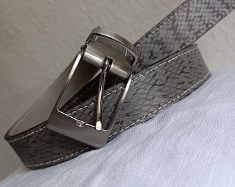 Genuine snakeskin leather belt Gray