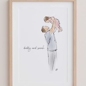 Father and Daughter Illustration, Father and Daughter Personalised Print, Father and Daughter Drawing, Father and Daughter Portrait