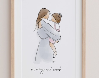 Personalised Mother and Daughter Print, Mother and Daughter Print, Gift for Mom, Mother and Daughter Illustration, Family Illustration, Mum