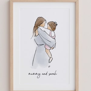 Personalised Mother and Daughter Print, Mother and Daughter Print, Gift for Mom, Mother and Daughter Illustration, Family Illustration, Mum