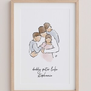 Father and Children Print, Father and Children Art, Personalised Family Print, Fathers Day Art, Father and Children Portrait, Family Print
