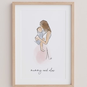 Mother and Son Print, Mother and Son Art, Personalised Family Print, Mother and Son Illustration, Family Print, Mother and Son Portrait