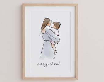 Personalised Mother and Daughter Print, Mother and Daughter Print, Gift for Mom, Mother and Daughter Illustration, Family Illustration, Mum