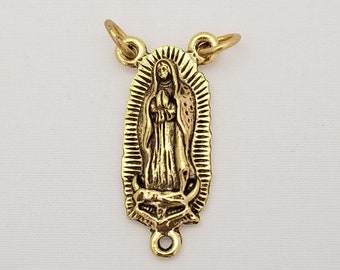 24kt Gold Plated Our Lady of Guadalupe Rosary Connectors:  USA Made, Pewter (4 Pack)