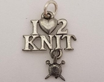 Antique Silver Knitting Charm with Yarn Ball Dangler: USA Made, Pewter (4 Pack)