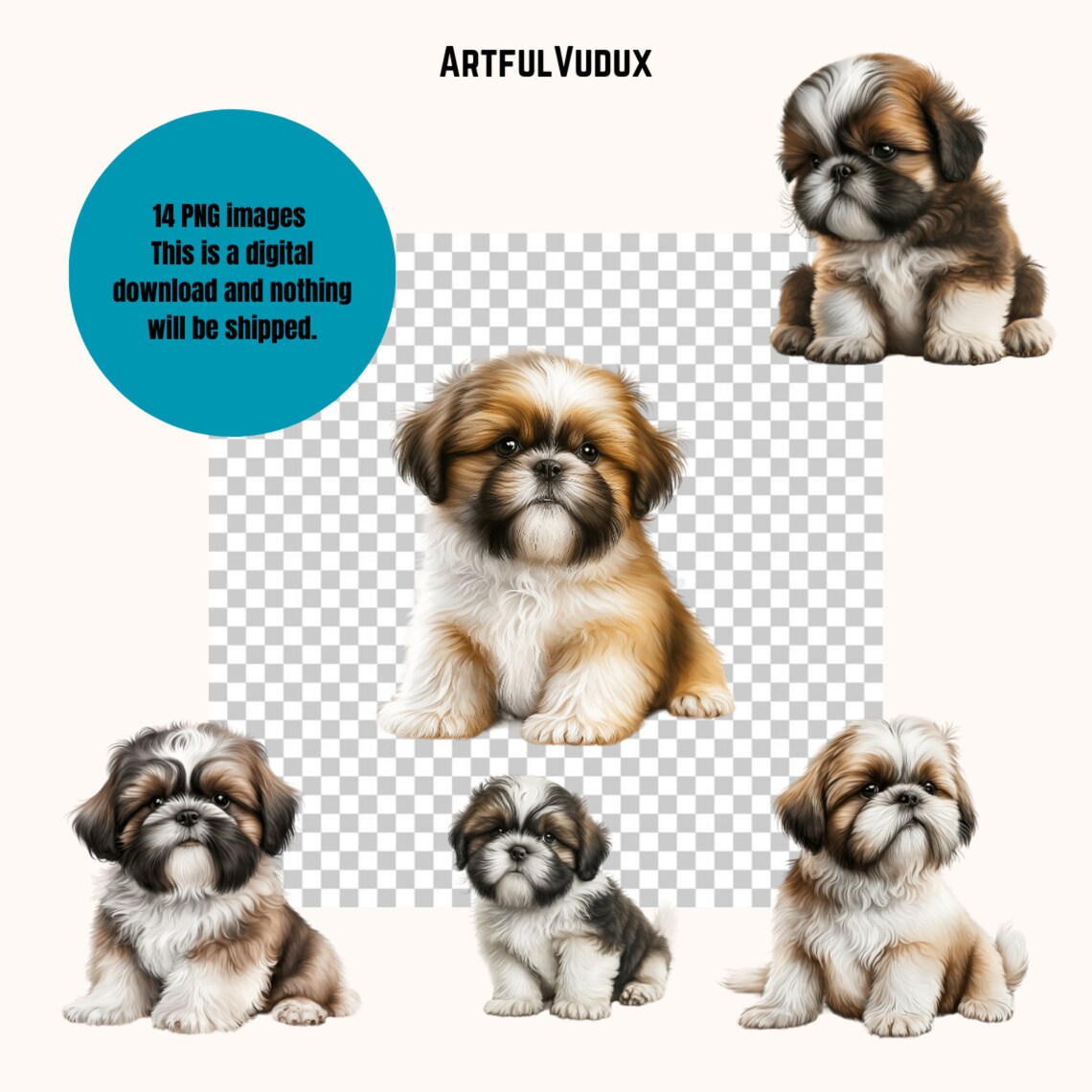 Cute Shih Tzu Clipart Bundle | 14 PNG Images | Digital Download | High ...