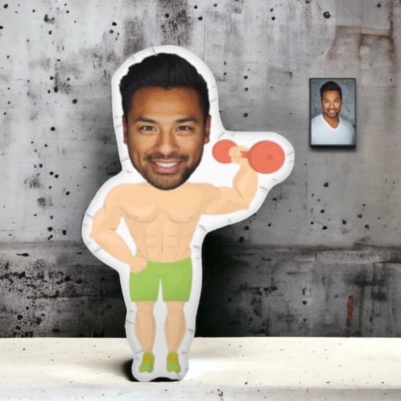 Athlete Man Pillow Weightlifter Face Pillow Custom Pillow Gift for Him for Kids, Pets, Adults