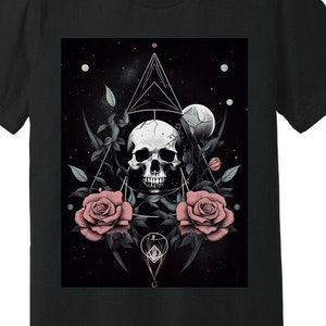 Geometric Skull and Roses shirt, Occult Shirt, Witchy Shirt, Skull shirt, Goth aesthetic, Custom Tshirt, Dark Aesthetic, Pastel Goth