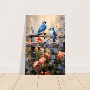 Blue Jay Painting, Bird Painting, Farm Painting, Oil Painting, Blue Bird, Wall Art, Art Print, Premium Semi-Glossy Paper Poster