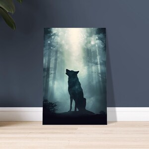 Lupo che ulula, foresta oscura, luna piena, arte del lupo, Boho, arte della parete, stampa d'arte, poster di carta semi-lucida Premium
