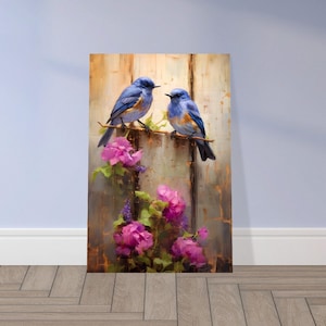 Blue Bird Painting, Bird Painting, Farm Painting, Oil Painting, Floral Painting, Wall Art, Art Print, Premium Semi-Glossy Paper Poster
