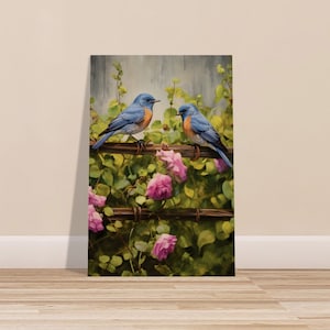 Blue Bird Painting, Bird Painting, Farm Painting, Oil Painting, Floral Painting, Wall Art, Art Print, Premium Semi-Glossy Paper Poster