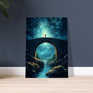 Brücke zu einem anderen Planeten, Sternennacht, Galaxiekunst, Fluss, Sternenhimmel, Weltraumkunst, Wandkunst, Kunstdruck, Premium Halbglanzpapier Poster