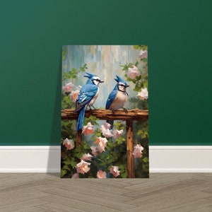 Blue Jay Painting, Bird Painting, Farm Painting, Oil Painting, Floral Painting, Wall Art, Art Print, Premium Semi-Glossy Paper Poster
