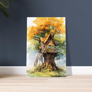 Tree House, Forest Art, Tiny hous Cottagecore Art, Wall Art, Art Print, Premium Semi-Glossy Paper Poster