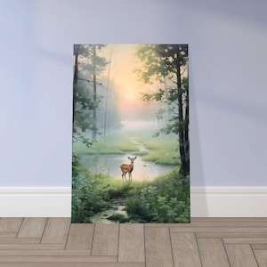 Baby Reh im Wald, Hirsch Kunst, Wildtiere Kunst, Wald Malerei, Wandkunst, Kunstdruck, Premium Semi-Glossy Papier Poster
