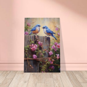 Blue Bird Painting, Bird Painting, Farm Painting, Oil Painting, Floral Painting, Wall Art, Art Print, Premium Semi-Glossy Paper Poster